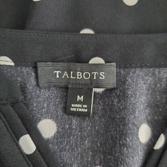 Talbots Womens Black And White Polka Dot Blouse Size M Slit Neck Classic Career - Picture 5 of 9